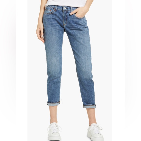 NWT SZ 25 Rag & Bone “Dre Slim Boyfriend” Cropped jeans in color ‘Julienne’ 🩵 - Picture 1 of 7